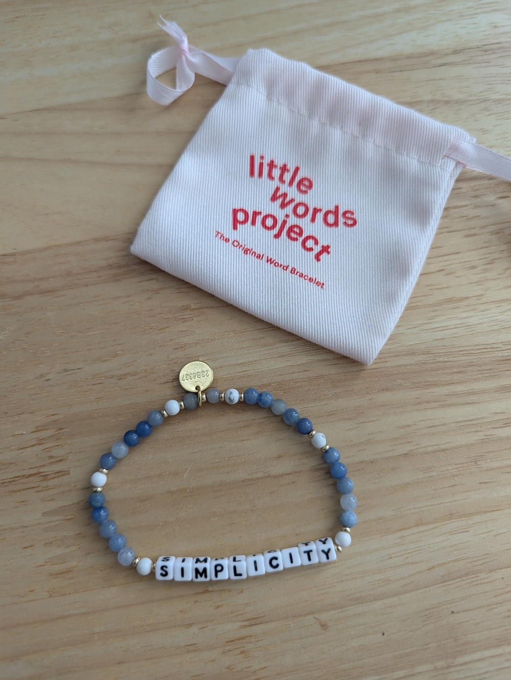 Little Words Project "Simplicity" Blue Beaded Word Bracelet (M/L)